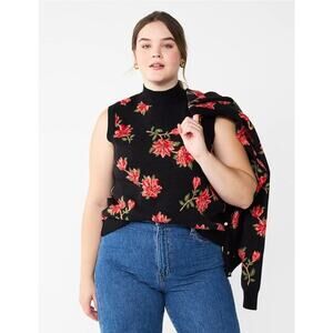 EUC Draper James RSVP Women’s 2X Sleeveless Mockneck Sweater Black Red Holidays